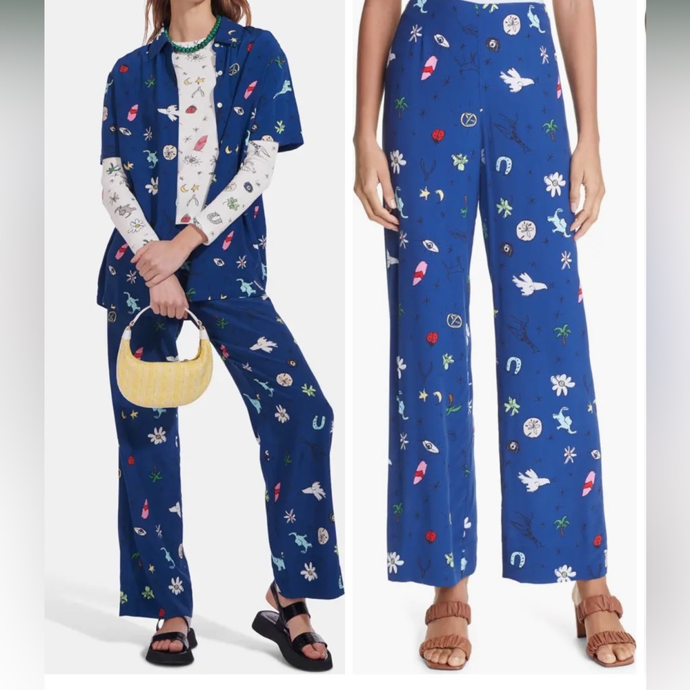 STAUD Bonita Pant in Twilight Blue Good Vibes Print Women's Size 6